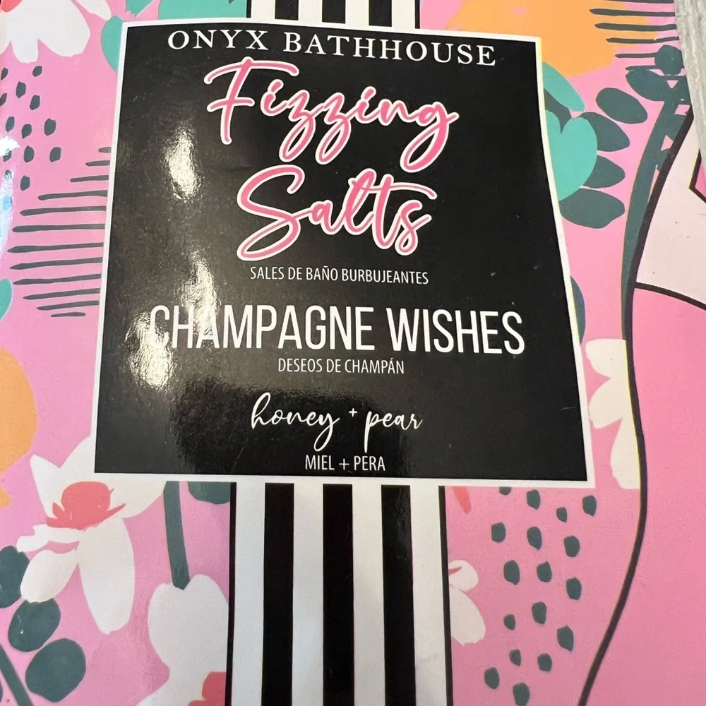Bath Salt Onyx Bathhouse‎ Fizzing Salts Set of 4 Champagne Wishes Honey Pear NEW
